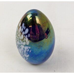 GES Glass Eye Studio Iridescent Egg Shaped Paperweight Blue 2.5" Artist Signed